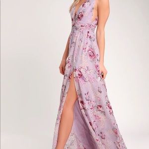 Lulus Garden Meandering Lavender Floral Print Maxi Dress